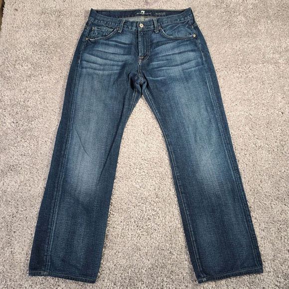 7 For All Mankind Austyn Jeans Mens 33 (Fits 32x28) Blue Straight Medium Wash - Picture 1 of 13